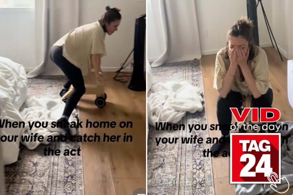 Today's Viral Video of the Day features a man who caught his wife performing hilarious antics during their child's playtime!