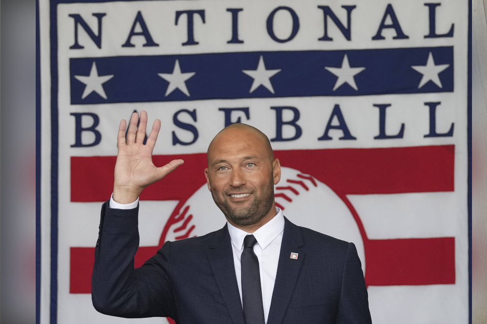 The New York Yankees' Derek Jeter gave a speech as he was inducted into the Baseball Hall of Fame in Cooperstown, New York on Wednesday,