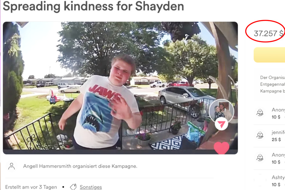 Mehr als 200 Spenden, meist zwischen fünf und 20 US-Dollar, gingen auf dem GoFundMe-Konto für Shayden ein. Innerhalb von nur drei Tagen kamen mehr als 37.000 US-Dollar zusammen!