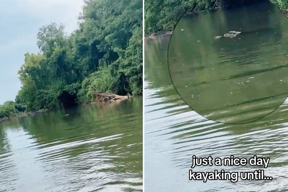 Eine Kajak-Fahrerin entdeckte eine lauernde Gefahr im Wasser vor sich.