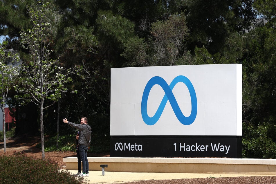 A sign is posted in front of Meta headquarters on April 28, 2022 in Menlo Park, California.