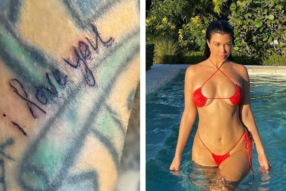 Kourtney Kardashian tattooed a permanent reminder of her love on her boyfriend Travis Barker (collage).