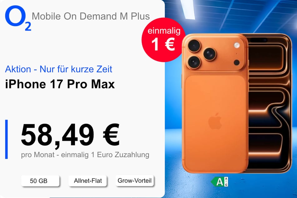 Das iPhone 17 Pro Max für einmalig nur 1 Euro bei o2.