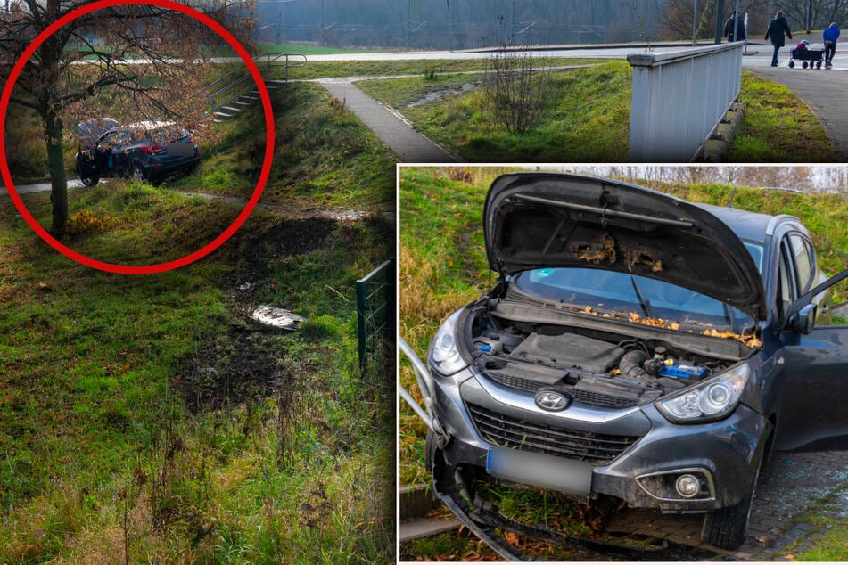 Crash in sächsischem Wohngebiet: Hyundai fliegt von der Piste