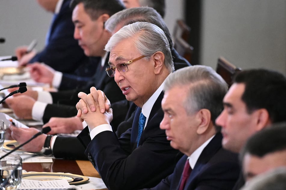 President of Kazakhstan Kassym-Jomart Tokayev speaks during a dinner with US President Donald Trump and Central Asian leaders in the East Room of the White House on November 6, 2025.