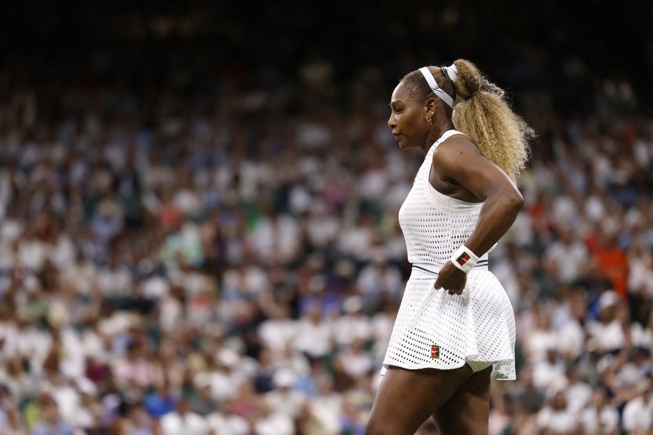 Serena Williams plays at Wimbledon during her first round match against Australia's Maya Join on June 30, 2026.