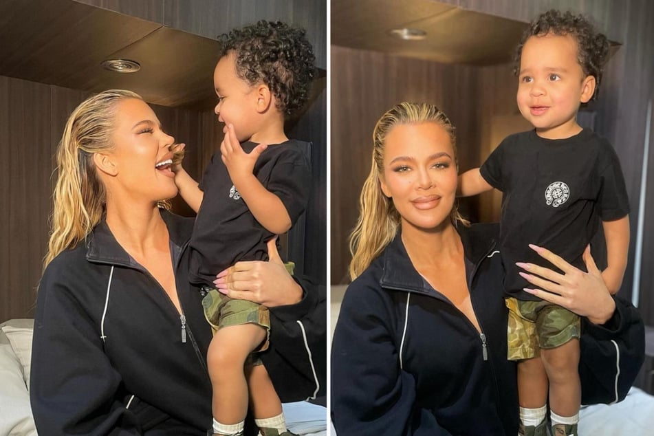 Khloé Kardashian cuddles up with son Tatum: "Me and my baby"