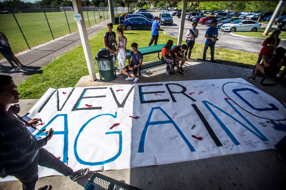 A banner prepared by Marjory Stoneman Douglas High School students in 2018.
