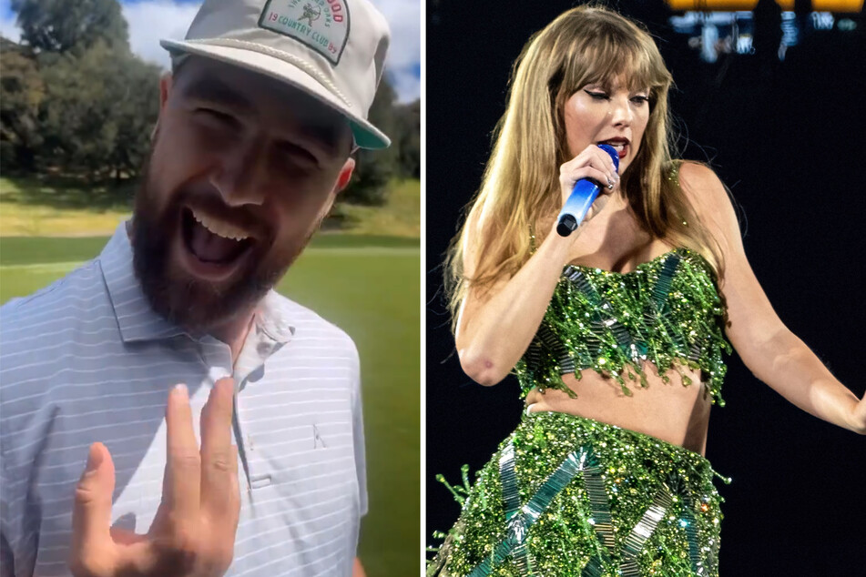Travis Kelce (l.) sang and danced along to Taylor Swift's Bad Blood during a recent golf trip.