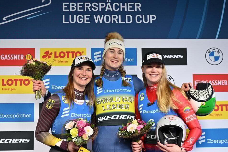Egle (M.) galt als eine der ärgsten Konkurrentinnen der deutschen Weltmeisterin Julia Taubitz (29, l.).