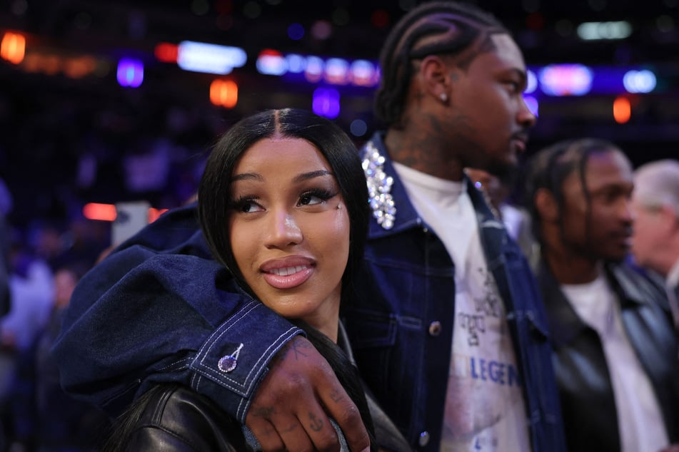 NFL Player Stefon Diggs (r.) and rapper Cardi B celebrate after Game Four of the Eastern Conference Second Round NBA Playoffs between the Boston Celtics and the New York Knicks at Madison Square Garden on Monday in New York City.