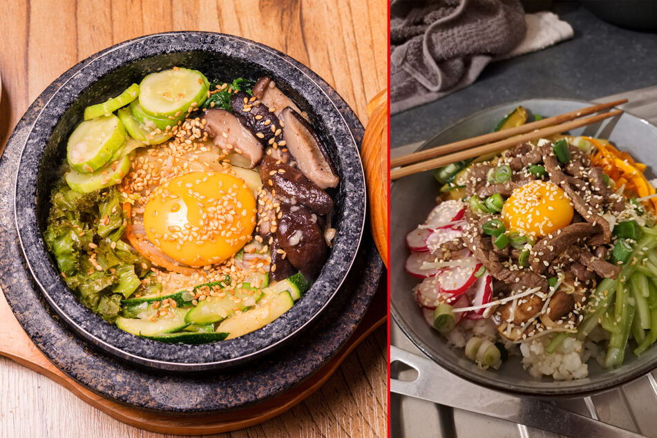 Bibimbap is easy to make, no matter whether you make it vegetarian or with meat.