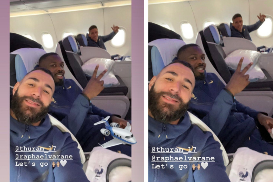 Links das von Marcus Thuram (25) gepostete Bild mit Flugzeug-Emoji, rechts die Version von Karim Benzema (34) mit Tabakdose.