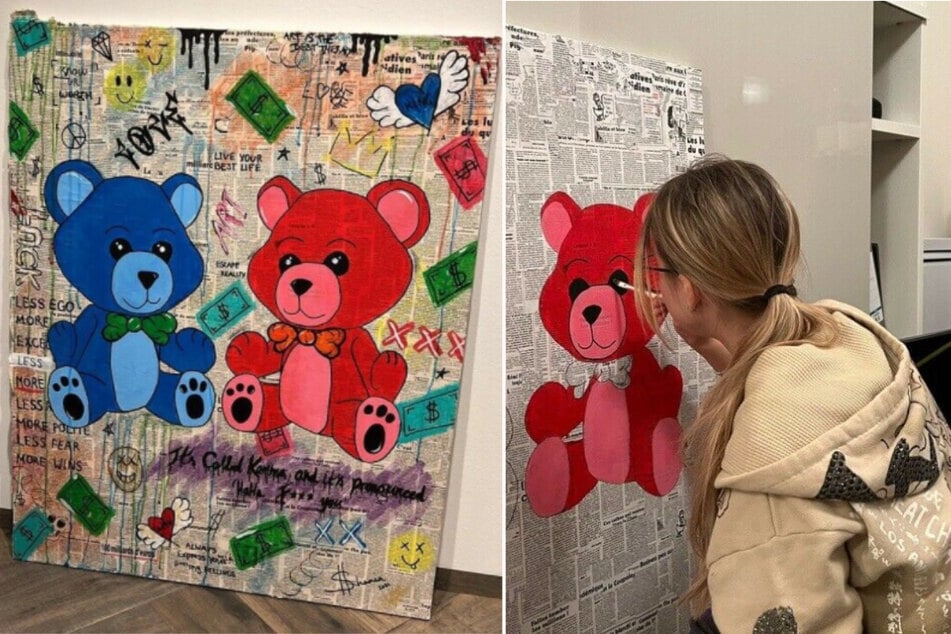 Shania Geiss (17) malt für einen guten Zweck. Das aktuelle Gebot für das Teddy-Gemälde liegt bei mehr als 25.000 Euro!