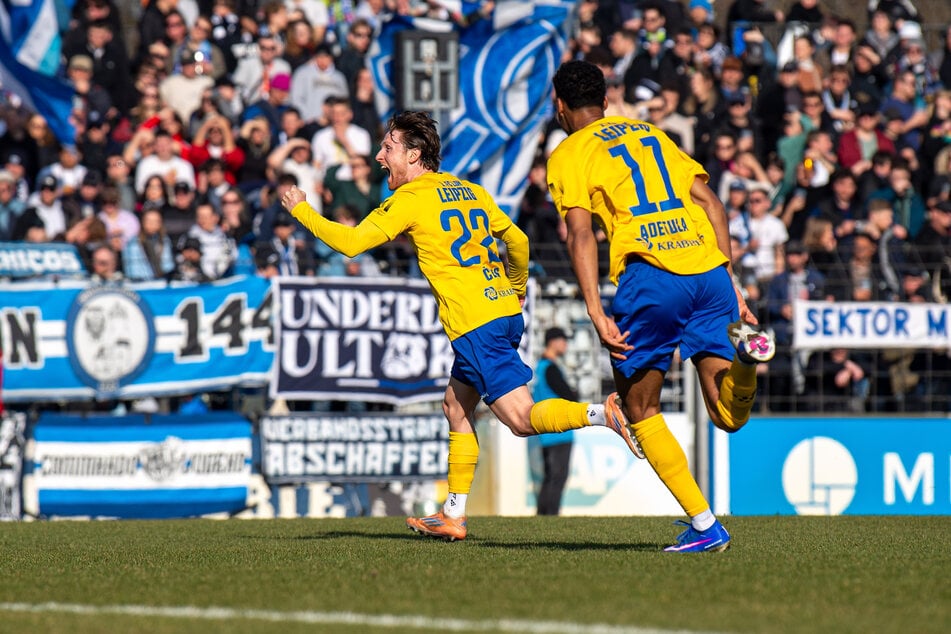 Dorian Cevis (l.) kehrte eine Woche nach seinen Kreislaufproblemen wieder in Loks Startelf zurück, traf zum 1:0.
