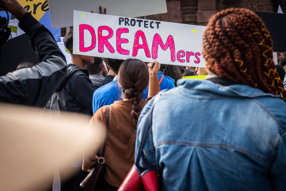A coalition of immigrants' rights groups gathers in New York City's Battery Park for a rally in support of DACA and TPS.