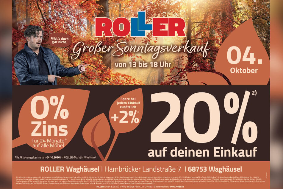 Der verkaufsoffene Sonntag (4.10.) bei ROLLER in Waghäusel steigt von 13 bis 18 Uhr.