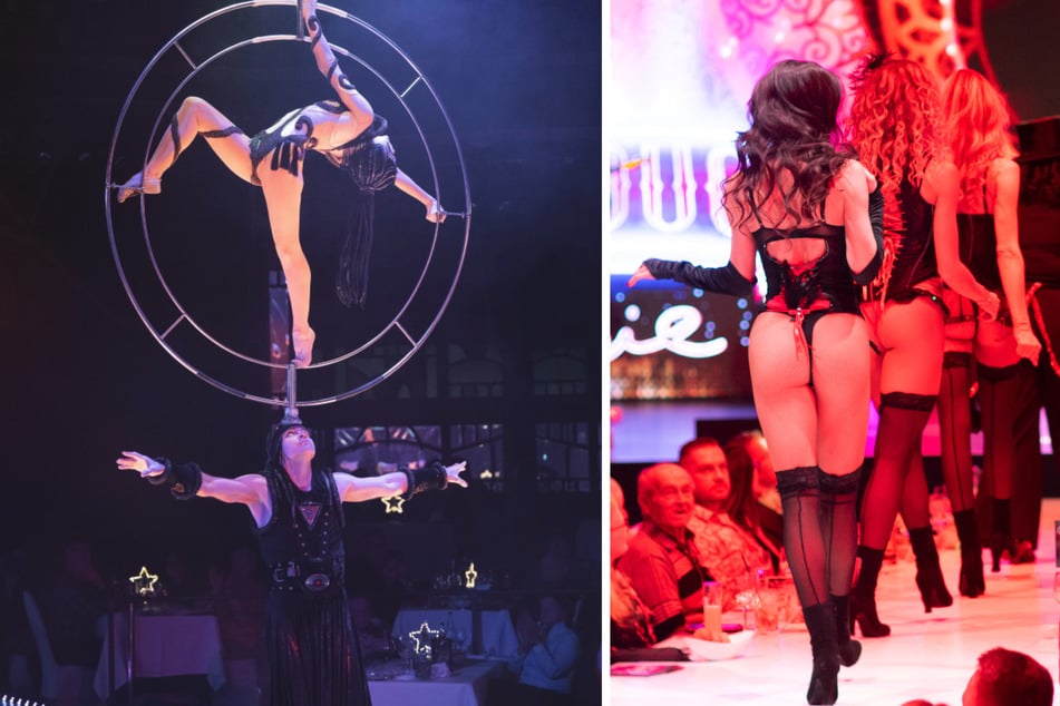 Das Duo Zarubin brilliert mit seiner Ringperch-Nummer (l.), während die Showgirls wie jedes Jahr eine Augenweide sind.