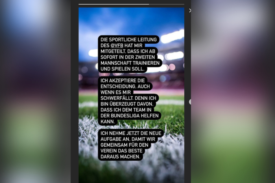 Diesen Text veröffentlichte Holger Badstuber (31) in seiner Instagram-Story.