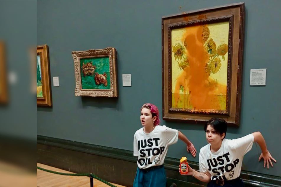 Protesters throw tomato soup on Van Gogh's famous Sunflowers painting