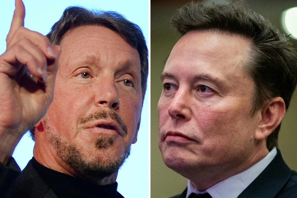 Billionaire Elon Musk (r.) is at risk of losing his title as the world's wealthiest person to Oracle co-founder Larry Ellison, whose software giant is poised for massive AI riches.
