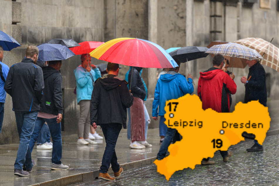 Wird dieses Bild von Menschen unter Regenschirmen die Sachsen in der neuen Woche begleiten?