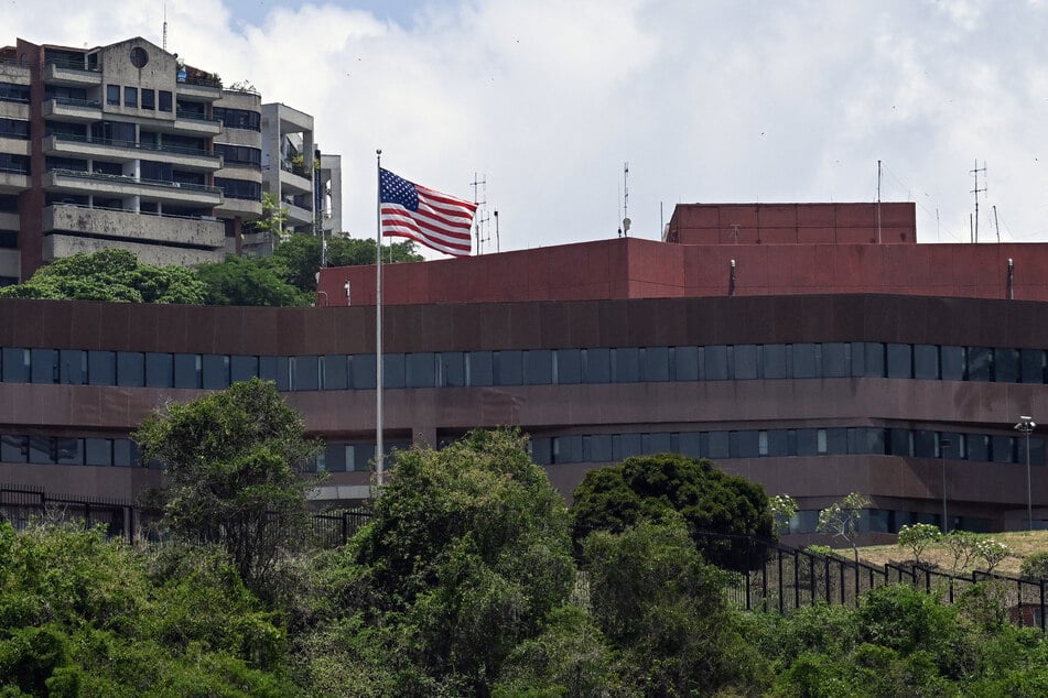 The American flag flies on a pole at the US embassy in Caracas on May 7, 2026.
