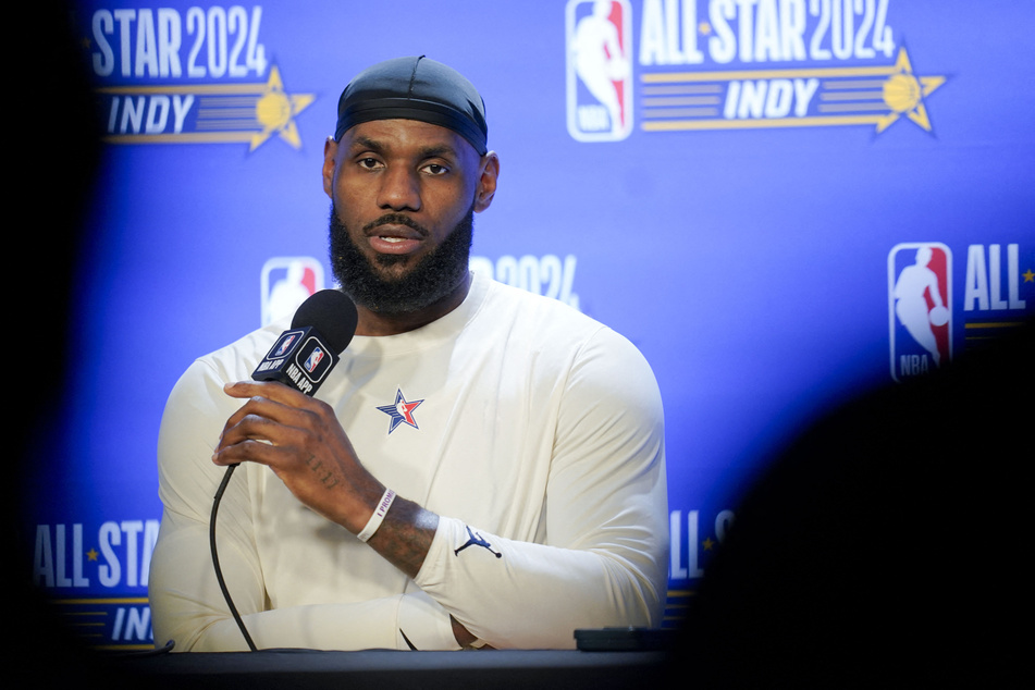 Western Conference forward LeBron James of the Los Angeles Lakers talks to media before the 73rd NBA All Star game at Gainbridge Fieldhouse.