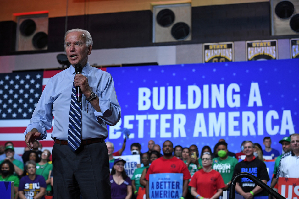 US president Joe Biden speaking at a rally for the Democratic National Committee in August 2022.
