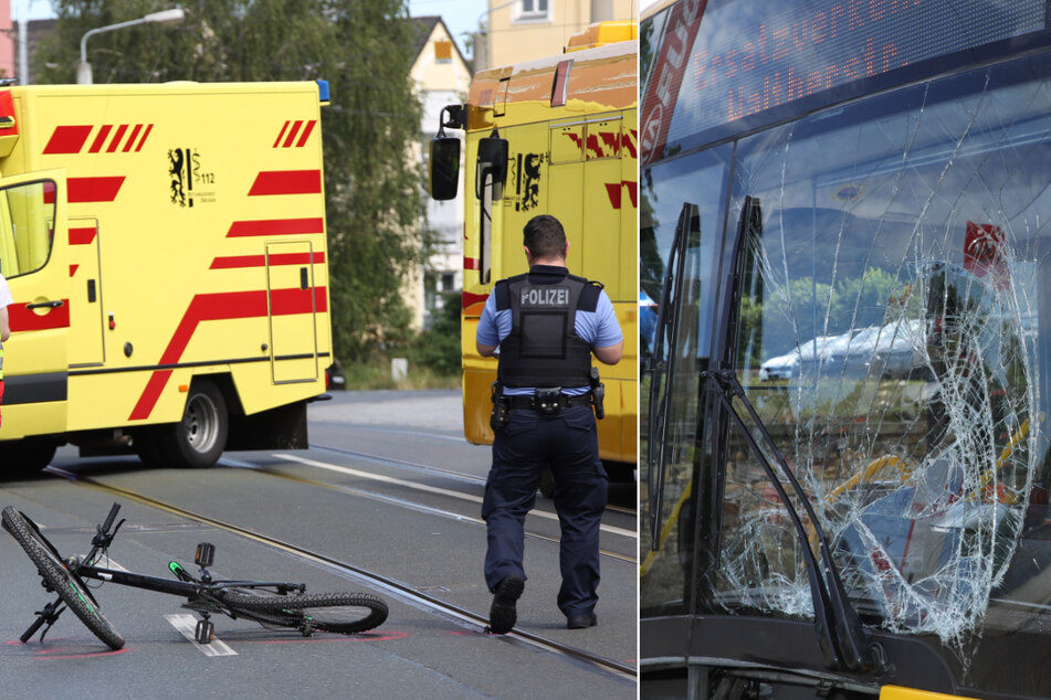 Radfahrerin prallt in Dresden frontal gegen Bus: Vollsperrung