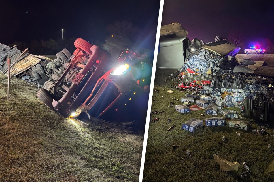 Un camión articulado vuelca y pierde 20 toneladas de cerveza