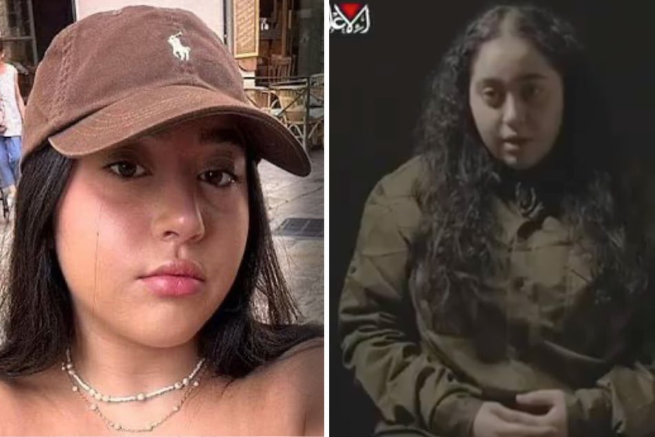 Liri Albag (19) wurde vor mehr als 450 Tagen von den Islamisten verschleppt. Der jungen Frau steht der Schrecken der Hamas-Geiselhaft (rechtes Bild) ins Gesicht geschrieben.