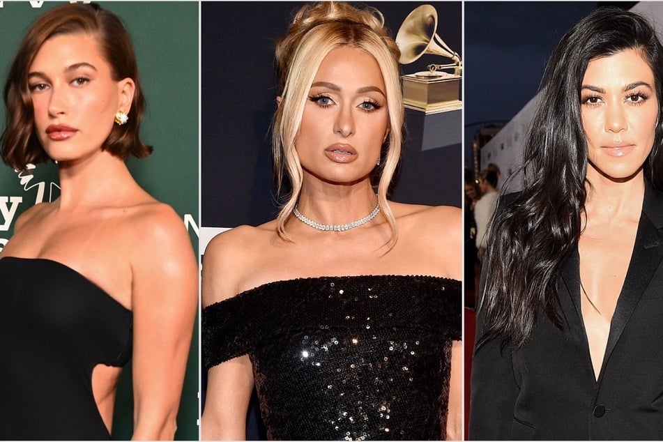 (From l. to r.) Hailey Bieber, Paris Hilton, and Kourtney Kardashian are among the stars who have shared shocking footage of the Pacific Palisades wildfire as thousands flee their homes.