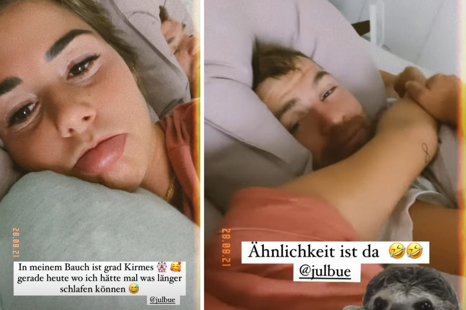 Sarah Engels filmt ihren Julian (beide 28) beim Aufwachen und teilt den Clip bei Instagram. (Fotomontage)