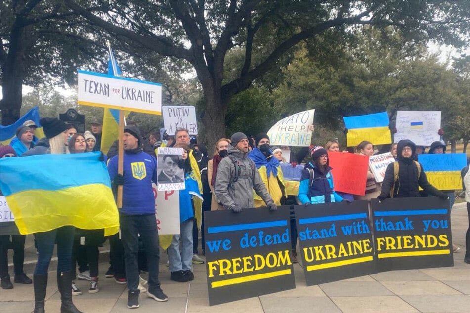 Protestors in Austin, Texas gathered, shouting, "Texas for Ukraine."