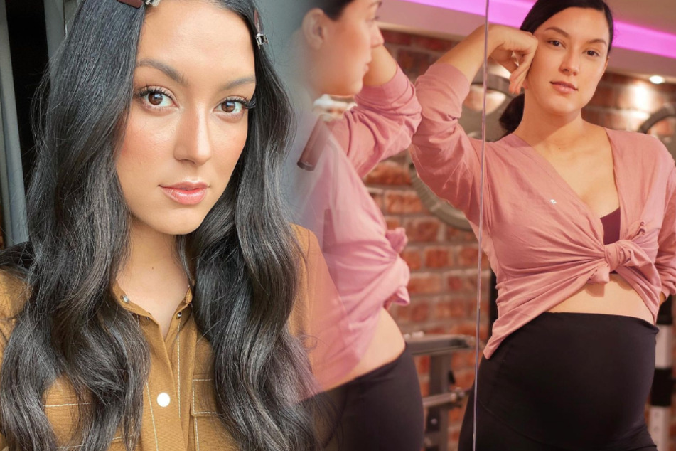 Fotomontage: Hochschwanger, sportlich und ohne Make-up: So zeigte sich Model und Moderatorin Rebecca Mir (29) in ihrem aktuellen Instagram-Post (r.).