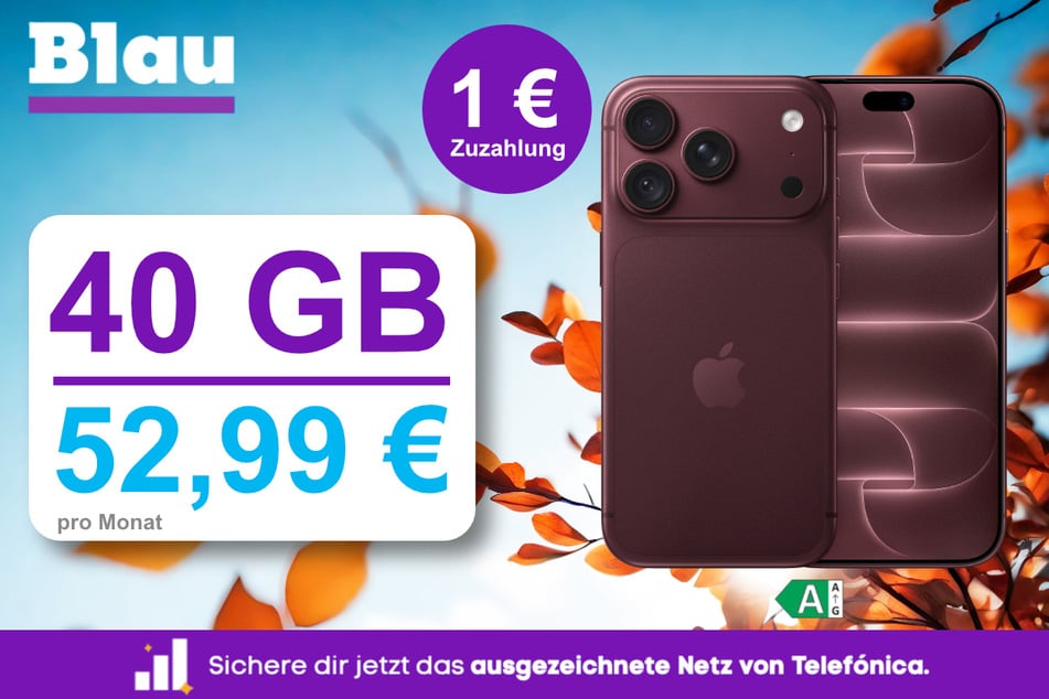 Das iPhone 18 Pro mit 40 GB Daten für einmalig 1 Euro bei Blau.