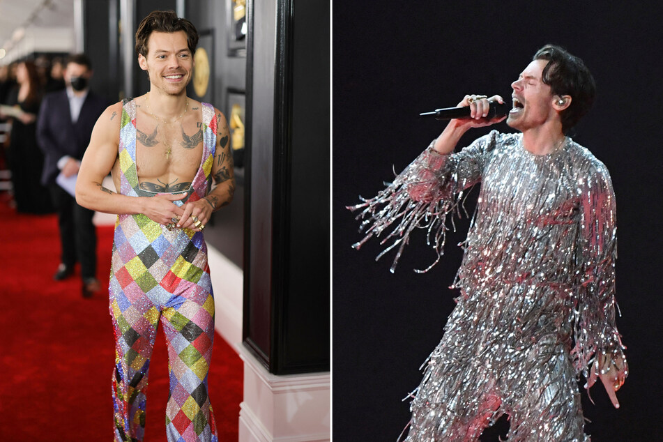 Harry Styles' outfits on the red carpet and during his performance stole the show at the 2023 Grammy Awards.
