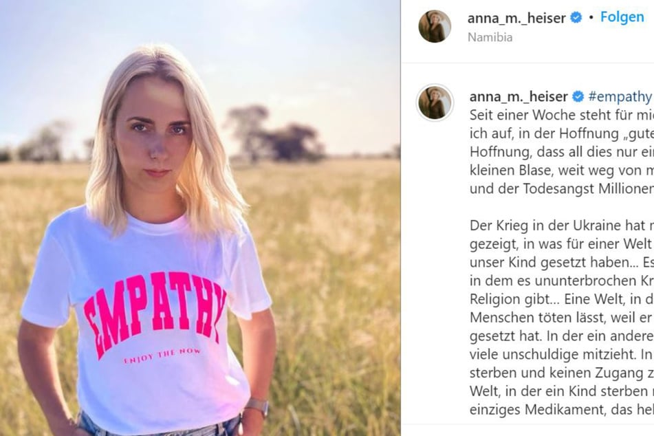 Anna Heiser (31) zeigt sich auf ihrem Instagram-Account von verschiedenen Seiten. Mal macht sie Werbung, mal gibt es emotionale Postings - Im März zum Thema Ukraine-Krieg.