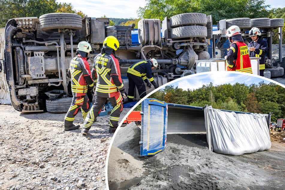 Steinmehl-Truck umgekippt: Fahrer bei Arbeitsunfall schwer verletzt