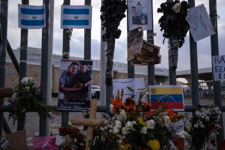 An altar is seen outside the immigration detention center in Ciudad Juarez, Mexico.