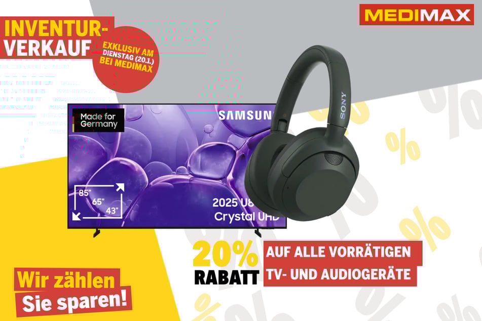 20 Prozent Nachlass auf alle Produkte aus dem Bereich TV und Audio.