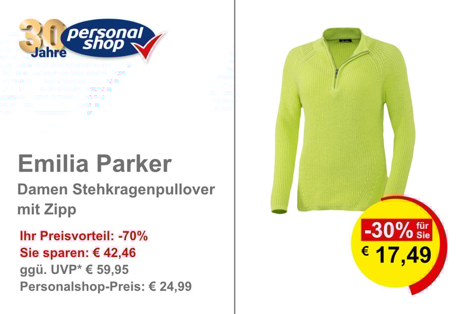 Emilia Parker Damen Stehkragenpullover mit Zipp