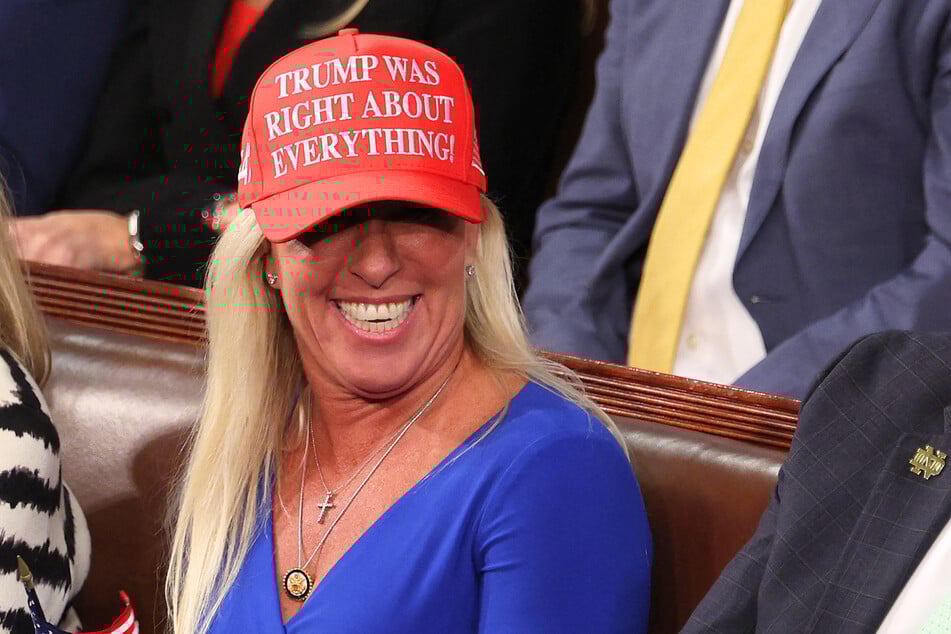 Marjorie Taylor Greene attending President Donald Trump's address to a joint session of Congress at the US Capitol on March 4, 2025.