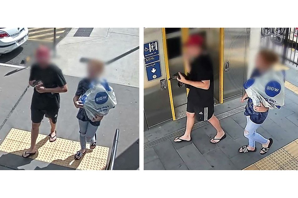 Diese von der Queensland Police zur Verfügung gestellte Kombo zweier Fotos zeigt die zwei Personen, die mit dem Schnabeltier unterwegs sind.