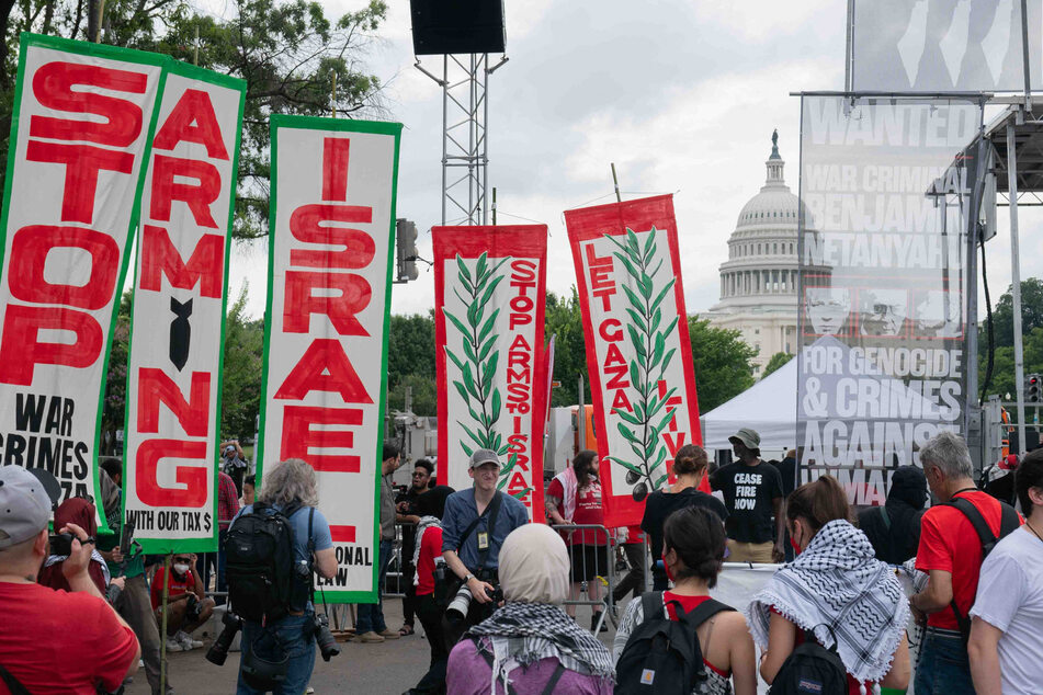 Crowds carrying Palestinian flags called for the arrest of Netanyahu as prosecutors seek a warrant for him at the International Criminal Court.