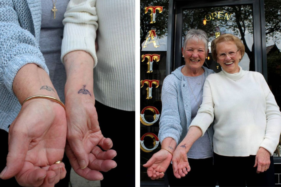 Margaret Gilham (l.) and Betty Gamble (r.) show off their matching tattoos.