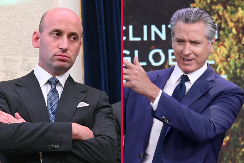 California Governor Gavin Newsom (r.) slammed White House Deputy Chief of Staff Stephen Miller over his comments about "legal insurrection" following a federal judge's ruling blocking the deployment of the National Guard to Portland.