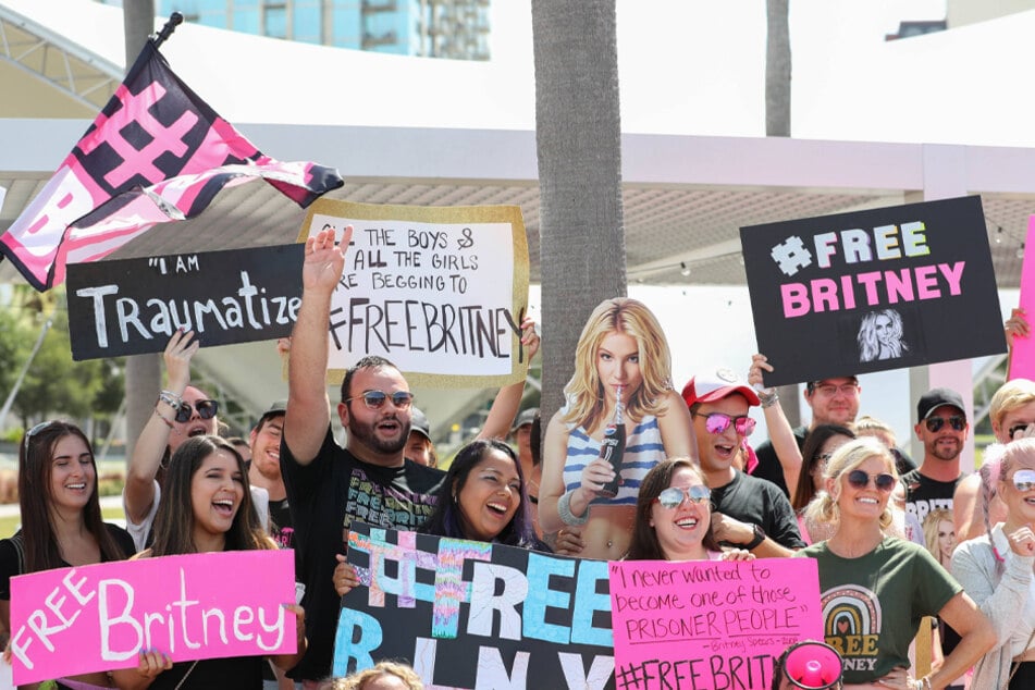 Fans of Britney Spears attend a #FreeBritney rally in Tampa, Florida on July 10.