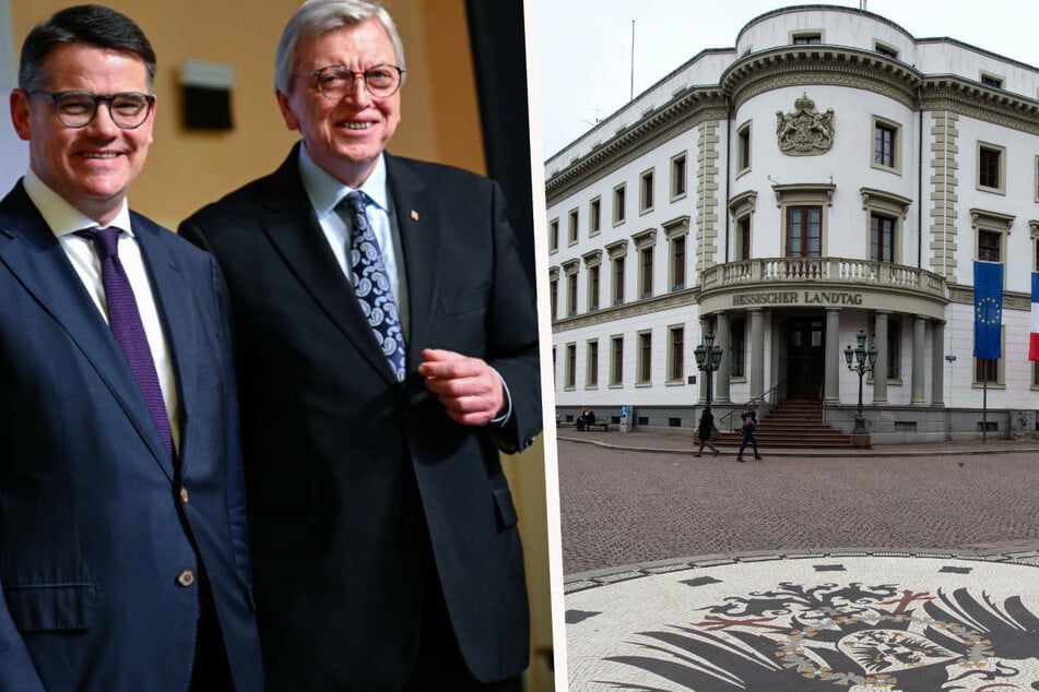 Heute soll Ministerpräsident Volker Bouffier (70, r.) zurücktreten und Landtagspräsident Boris Rhein (50, l.) zu seinem Nachfolger gewählt werden.